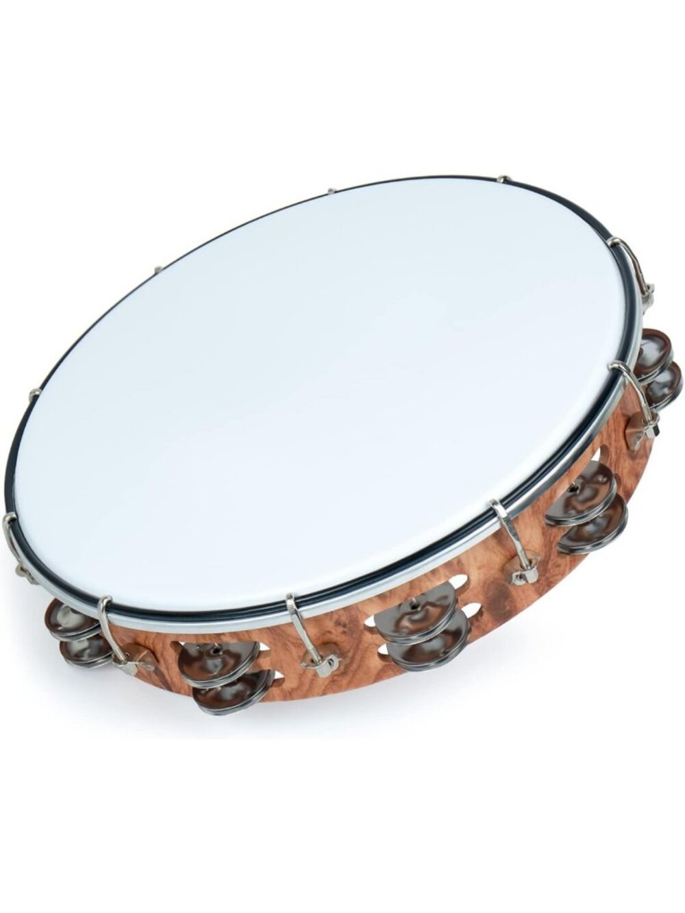 Handheld Plastic Tambourine - 12” Double Row with Metal Jingles for Adults